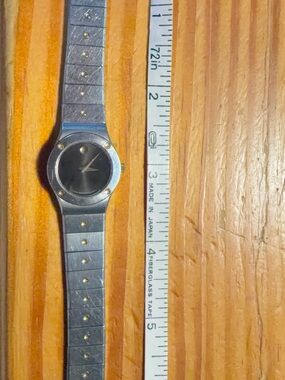 Movado Silver and Gold Accent Minimalist Black-Dial Watch